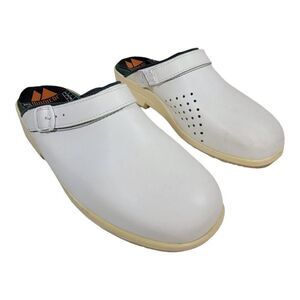 Nursing Bastad Original White  Perforated Leather Wooden Clogs Mules 41 : 10.5